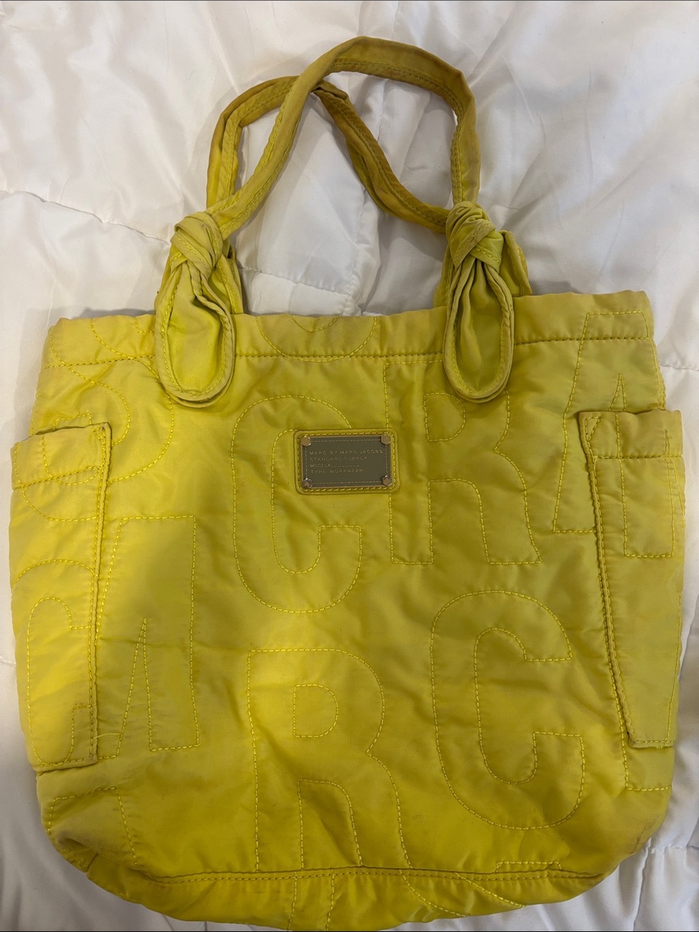 Marc by Marc Jacobs Bright Yellow Quilted Tote with Knotted Handles